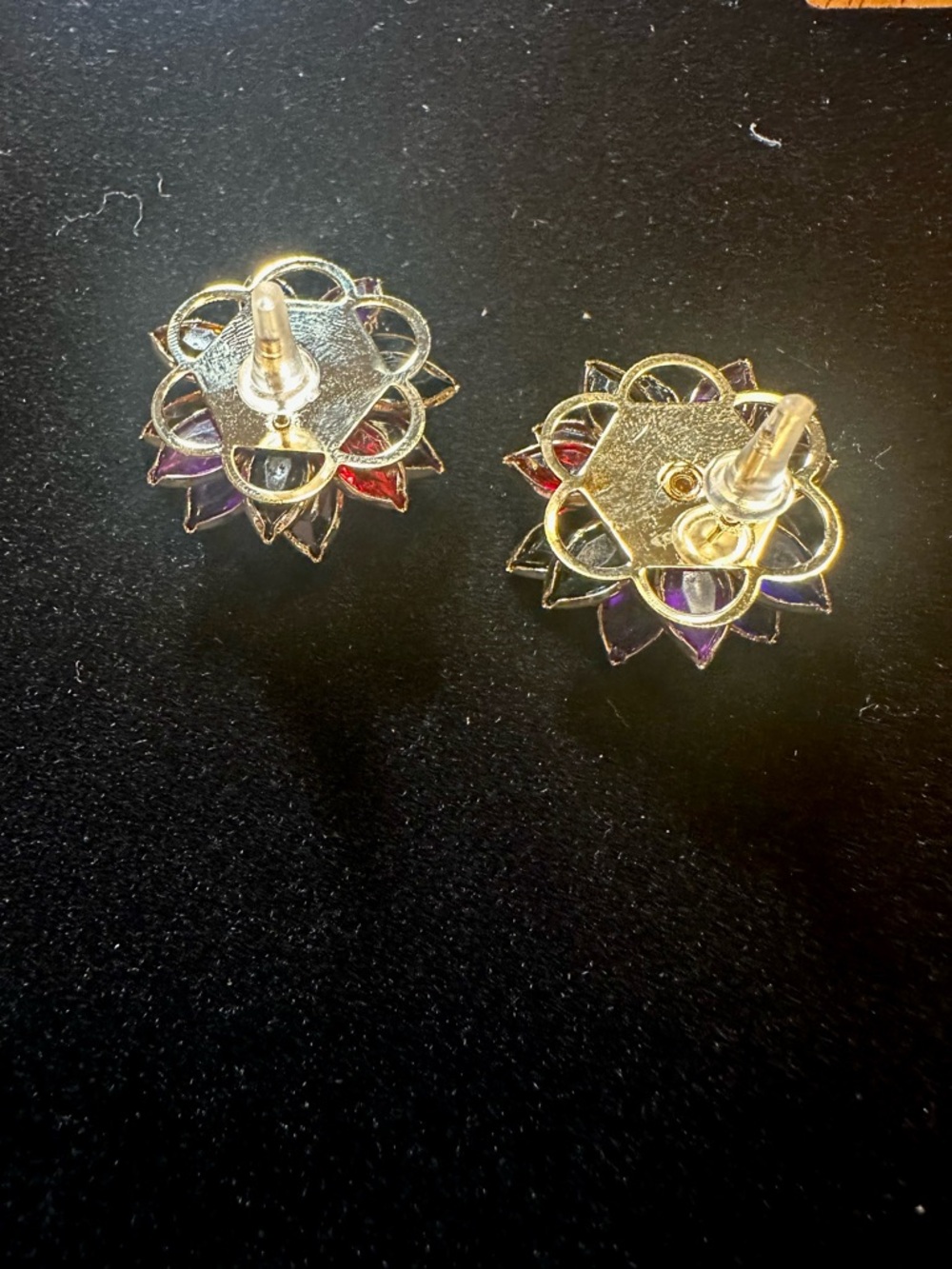 Vintage Lotus Flower -Pearl Center & Multi Color Stones Gold Tone - Picture 5 of 7